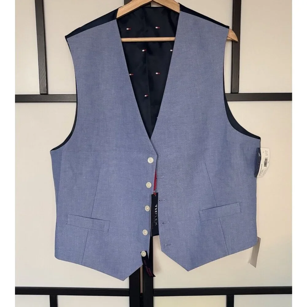 Tommy Hilfiger Mens‎ Career Suit Vest Blue Modern-Fit TH Flex Preppy Office NWT